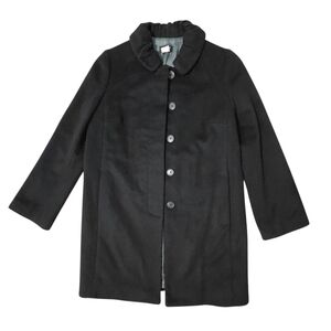 J.Crew Womens Winter Wool Coat Sz 0 Mid Length Black Lined Collared Pockets
